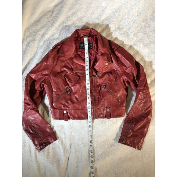 In X Out Women's Moto Red Vegan Leather Ahnk Punk Jacket - Picture 14 of 16